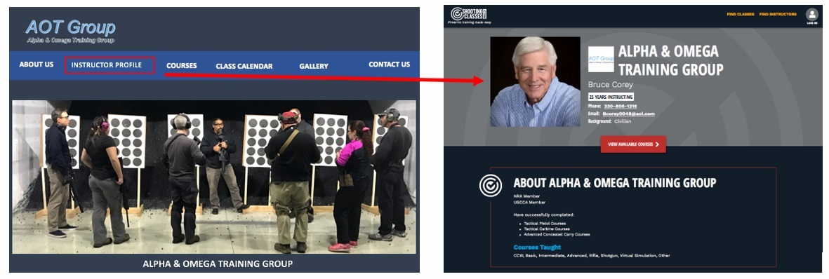 One way of displaying a link to your Instructor Profile on ShootingClasses.com