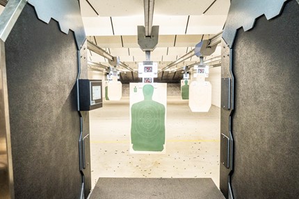 Targets in the distance at an indoor shooting range