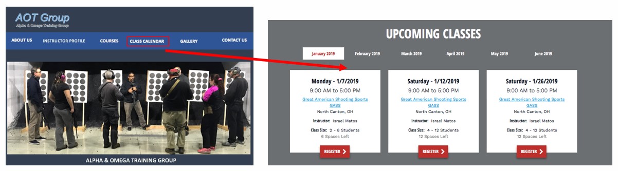 One way to display a link to your Class Calendar on ShootingClasses.com