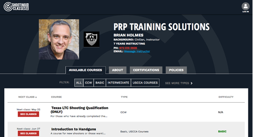 Example of instructor landing page