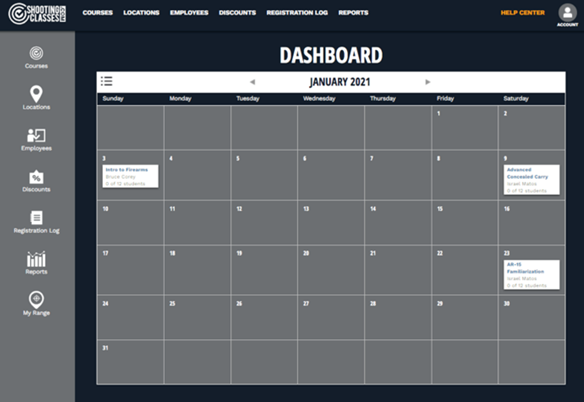 The ShootingClasses.com Dashboard Example