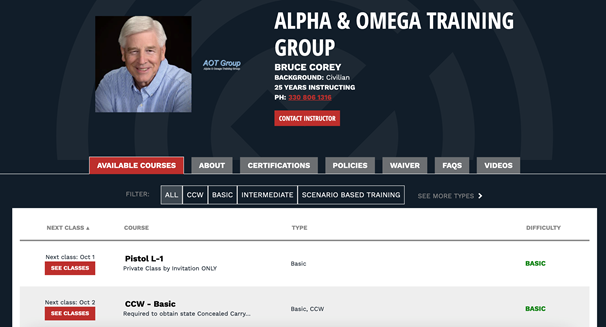Example instructor website to generate leads
