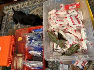 Checking and sorting training supplies.